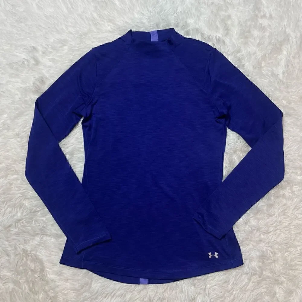 Under Armour Womans Medium Fitted Long Sleeve Coldgear Shirt Top Athletic Purple - Picture 2 of 10